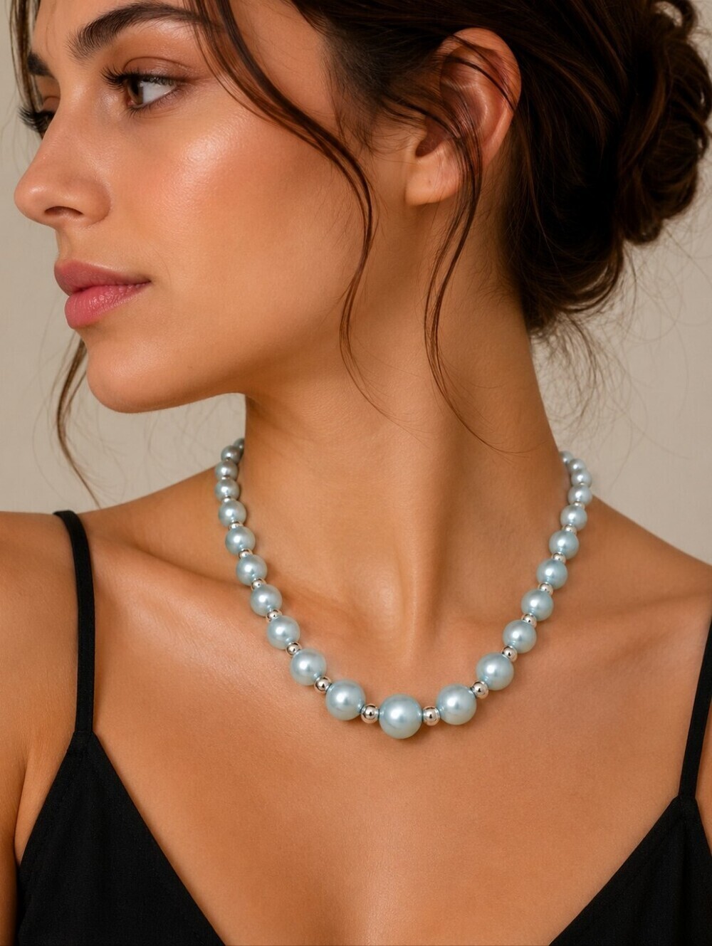 3/$25 Icy Blue Acrylic Pearl Beaded Bridal Necklace